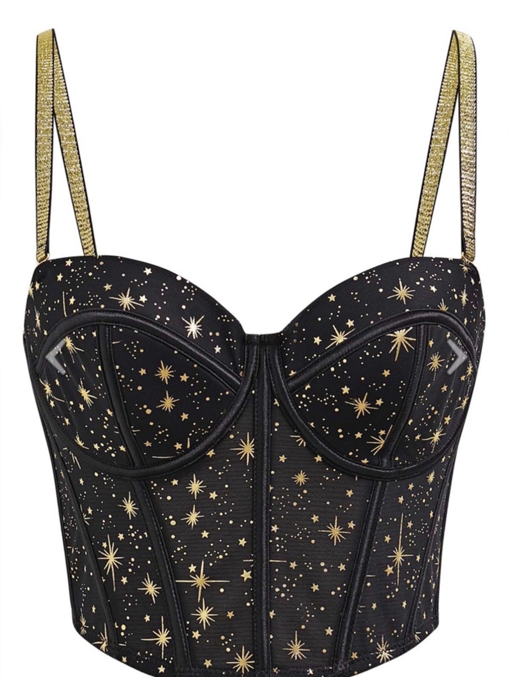 Gold Star Accent Black Bustier Corset Top